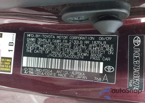 2010 Scion Tc from USA, damaged, VIN JTKDE3B73A0305274